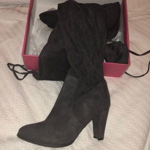 Worn Once- Dark grey over the knee boots